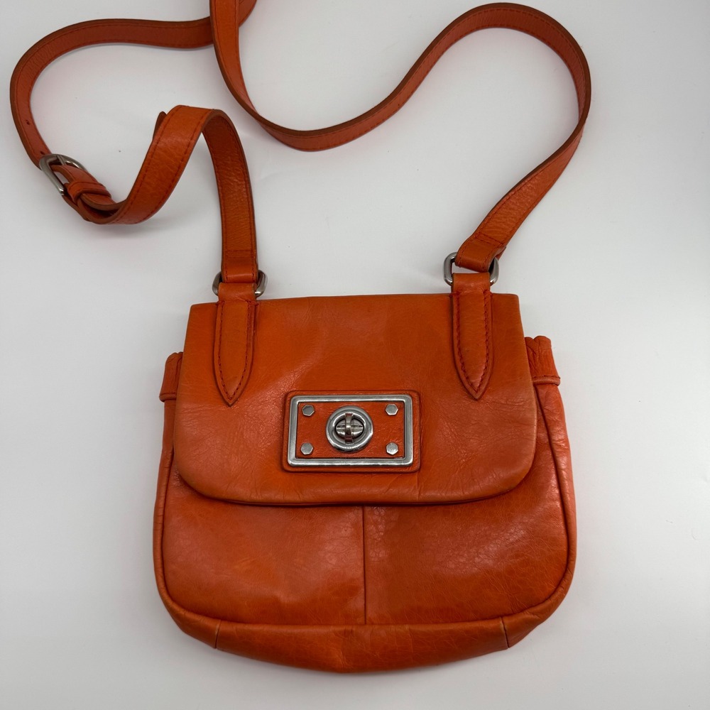 Kate Landry Orange Leather Flap Crossbody Bag